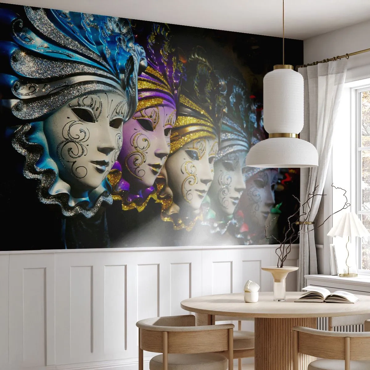 Fotomural Premium Canvas - Misterio en oro y plata - máscara veneciana, Venecia, Carnaval - 250x175 cm