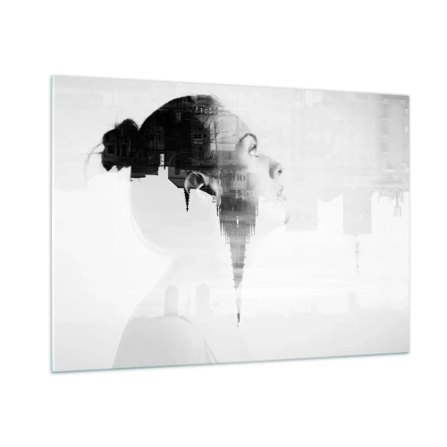 Cuadro sobre vidrio - Impresiones sobre Vidrio - Silueta de una mujer con elementos arquitectónicos al fondo - 100x70cm - A ambos lados del cristal - Decoración de pared moderna para salón y dormitorio ARTTOR