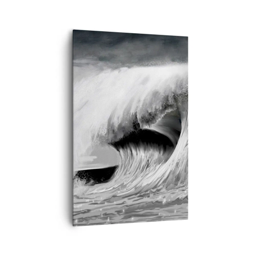Cuadro sobre lienzo - Impresión de Imagen - Ola oceánica dramática en monocromo - 80x120cm - La ira del océano - Decoración de pared moderna para salón y dormitorio ARTTOR