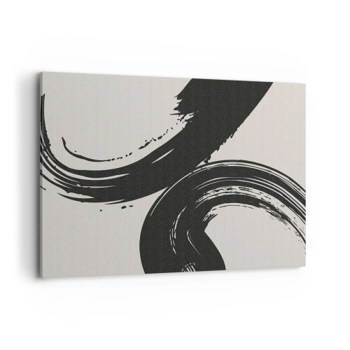 Cuadro sobre lienzo - Impresión de Imagen - Pinceladas dinámicas en negro sobre un fondo claro - 100x70cm - Barrido y circular - Decoración de pared moderna para salón y dormitorio ARTTOR