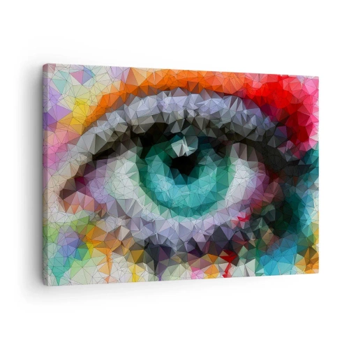 Cuadro sobre lienzo - Impresión de Imagen - Look geométrico con ojo verde - 70x50cm - El brillo cristalino de los ojos - Decoración de pared moderna para salón y dormitorio ARTTOR