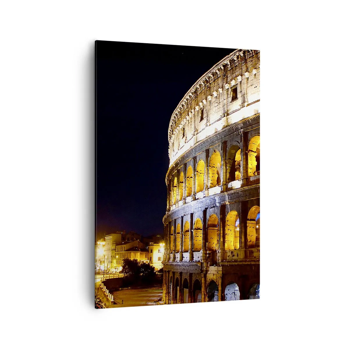 Cuadro sobre lienzo - Impresión de Imagen - El Coliseo iluminado por luces por la noche en Roma - 70x100cm - Los juegos están a punto de comenzar - Decoración de pared moderna para salón y dormitorio ARTTOR