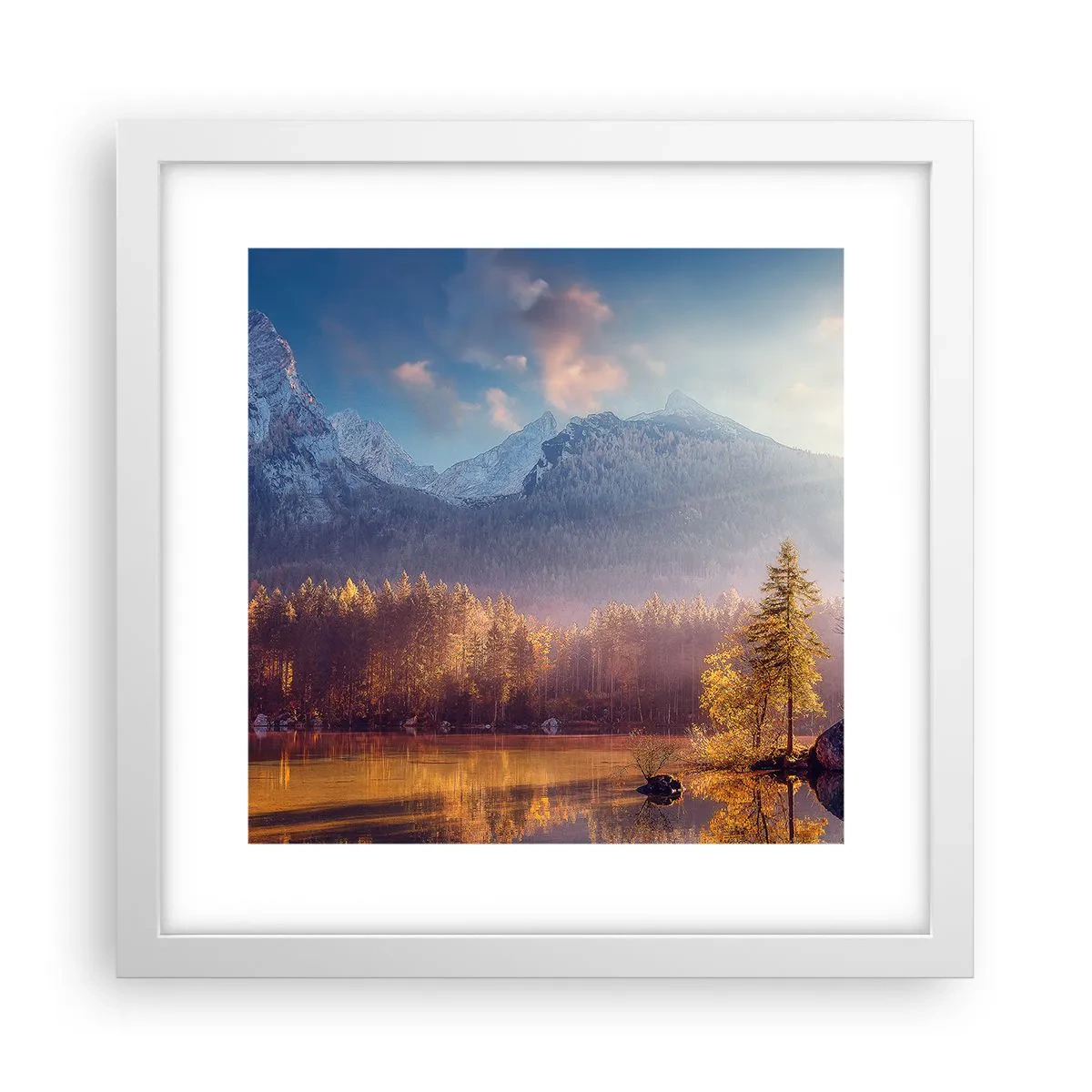 Póster en marco blanco - Entre las montañas y los valles - 30x30 cm