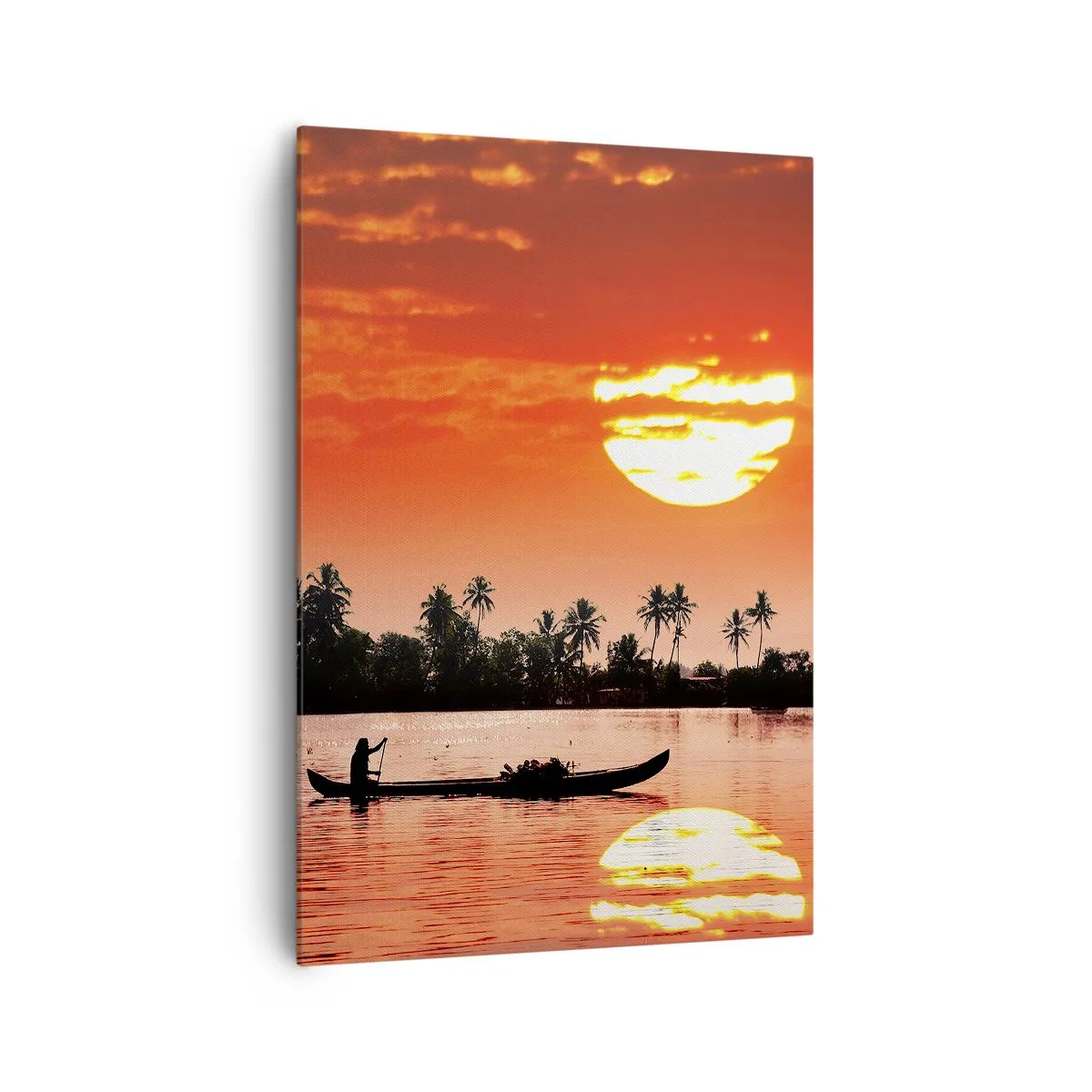 Cuadro sobre lienzo - Impresión de Imagen - Atardecer tropical con un barco y palmeras al fondo - 70x100cm - La paz de los trópicos al atardecer - Decoración de pared moderna para salón y dormitorio ARTTOR