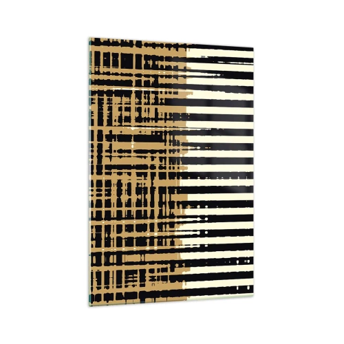 Cuadro sobre vidrio - Impresiones sobre Vidrio - Líneas abstractas en negro, beige y blanco. - 70x100cm - Abstracción arquitectónica - Decoración de pared moderna para salón y dormitorio ARTTOR