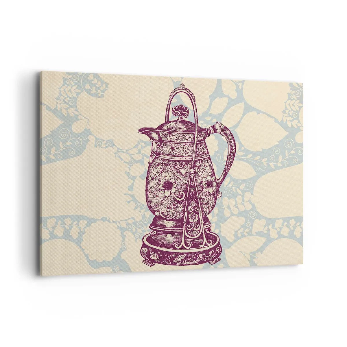 Cuadro sobre lienzo - Impresión de Imagen - Jarra estilizada con adornos sobre fondo floral. - 100x70cm - La belleza de lo cotidiano - Decoración de pared moderna para salón y dormitorio ARTTOR
