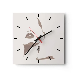 Reloj de pared - Reloj de vidrio - Contorno minimalista del rostro de una mujer en delicados tonos beige. - 30x30cm - Creación a partir de la luz y la sombra - Decoración de pared moderna para salón y dormitorio ARTTOR