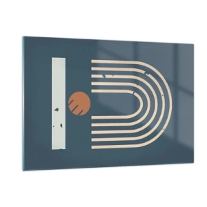 Cuadro sobre vidrio - Impresiones sobre Vidrio - Composición retro geométrica sobre un fondo oscuro. - 120x80cm - Geometría sobre azul marino - Decoración de pared moderna para salón y dormitorio ARTTOR