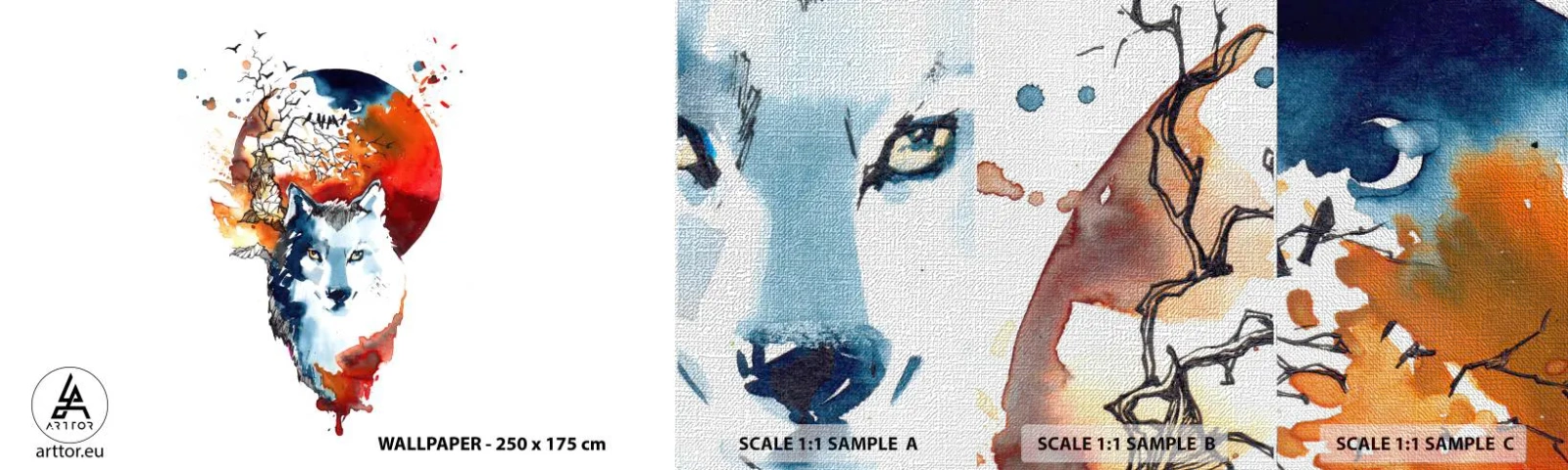 Muestra de fotomural Premium Canvas - El acecho nocturno - Abstracción, animales, Lobo - 100x30 cm