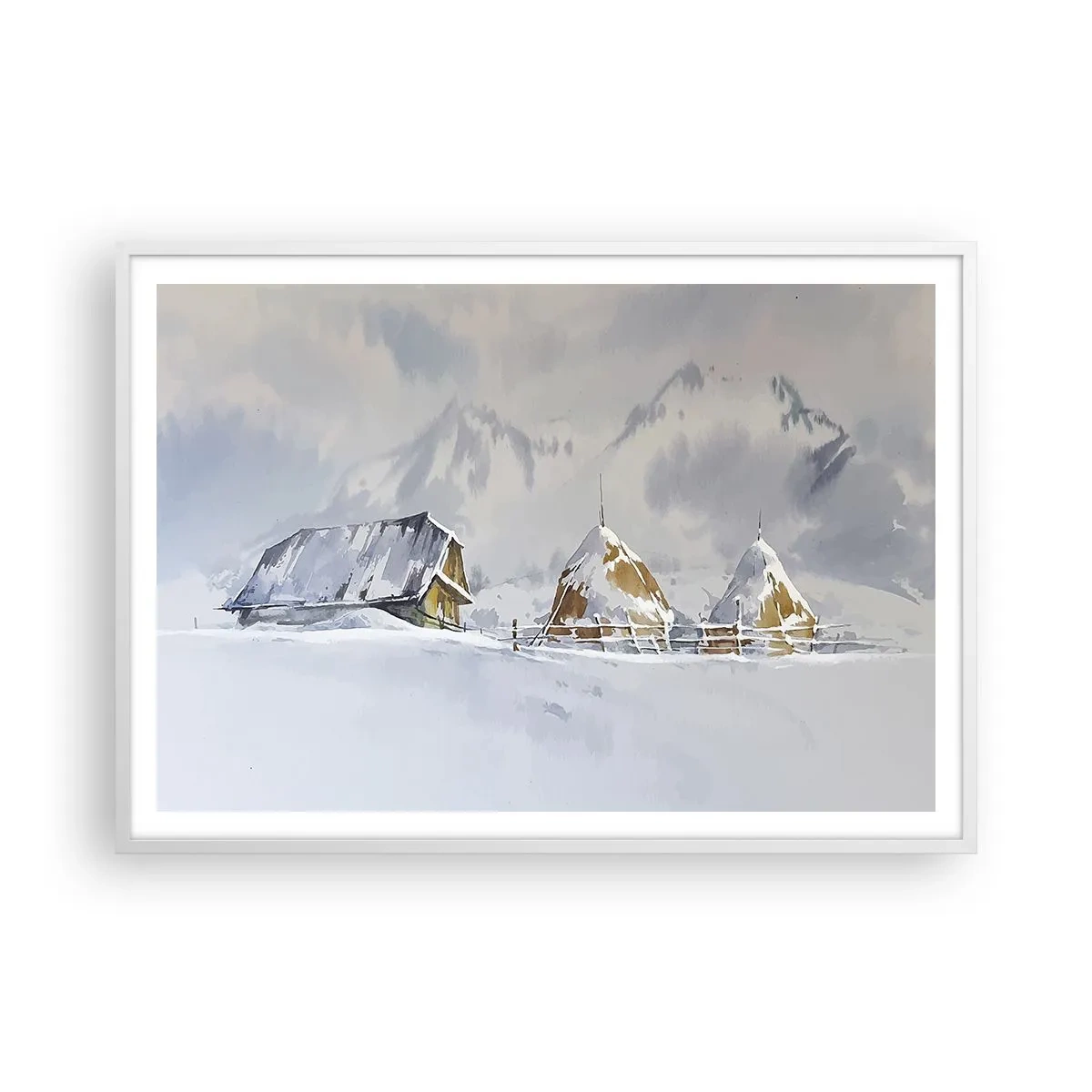 Póster en marco blanco - En un valle nevado - 100x70 cm