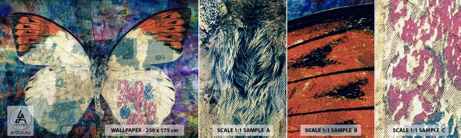 Muestra de fotomural autoadhesivo Deluxe Sticker - Sutil fragilidad - Mariposa, Abstracción, Pedazo - 100x30 cm