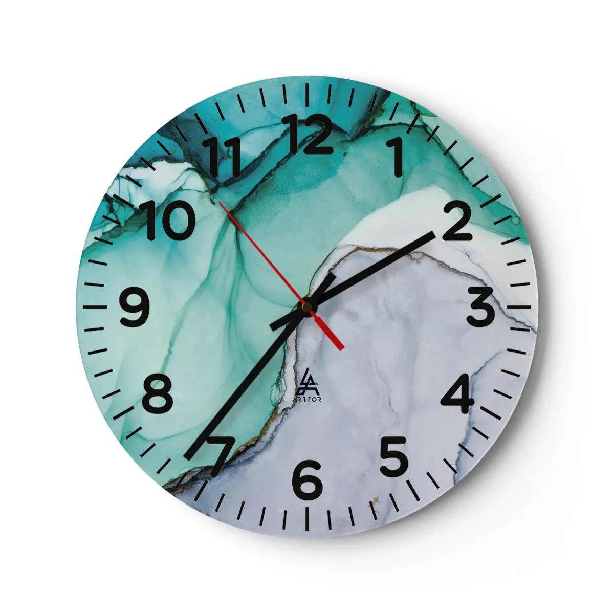 Reloj de pared - Reloj de vidrio - Estudio en turquesa - 40x40 cm