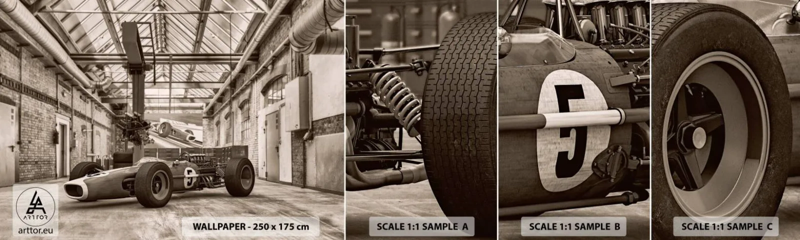 Muestra De Fotomural Standard Eco - El descanso del vencedor - Fórmula 1, Retro, Automotor - 100x30 cm