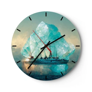 Reloj de pared - Reloj de vidrio - Un barco entre icebergs azules contra el cielo. - 30x30cm - Diamante ártico - Decoración de pared moderna para salón, cocina y dormitorio ARTTOR