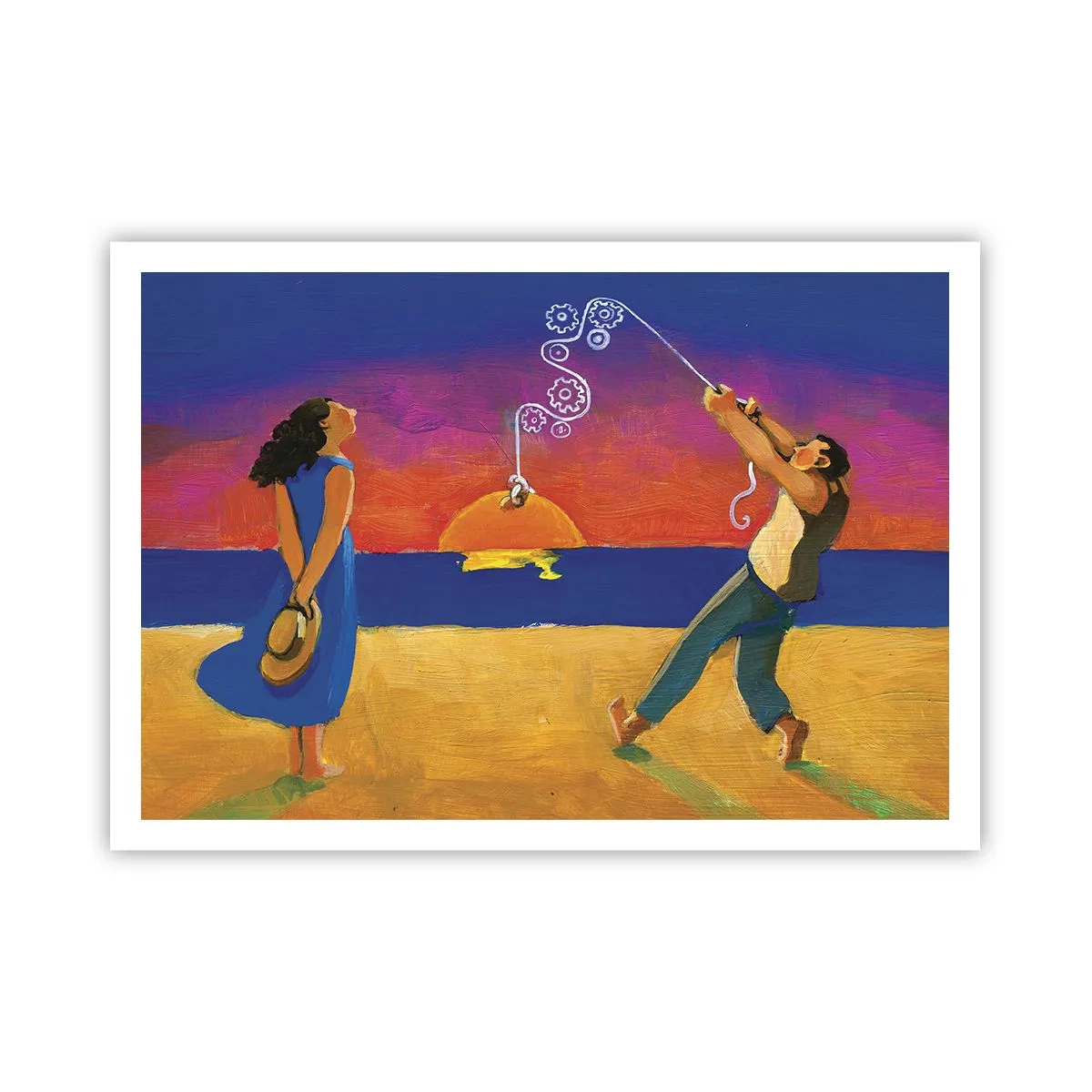 Póster - Figuras junto al mar al atardecer - 100x70cm - Mucho más que una estrella del cielo - Decoración de pared moderna para salón y dormitorio ARTTOR