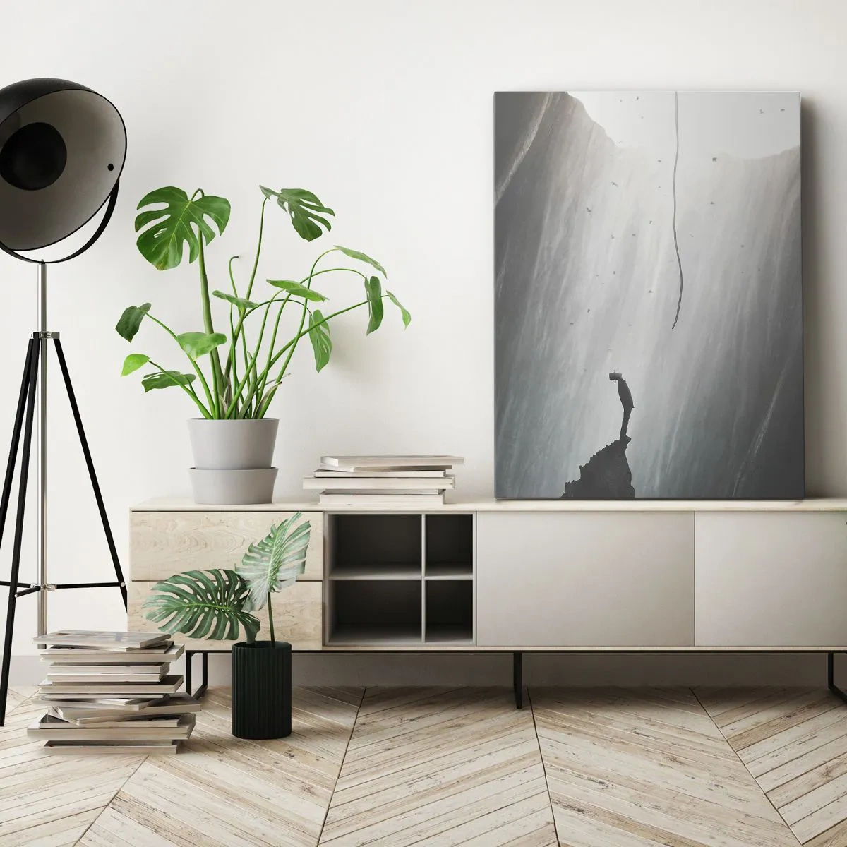 Cuadro sobre lienzo - Impresión de Imagen - Silueta de un hombre en el suelo de una cueva con vistas a la luz. - 80x120cm - Siempre hay una salida - Decoración de pared moderna para salón y dormitorio ARTTOR