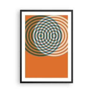 Póster en marco negro - Círculos concéntricos coloridos sobre un fondo naranja - 50x70cm - Círculos y abstracción - Decoración de pared moderna para salón y dormitorio ARTTOR