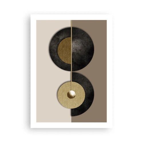 Póster - Abstracción moderna con acentos geométricos dorados. - 50x70cm - Variaciones en torno a un círculo - Decoración de pared moderna para salón y dormitorio ARTTOR