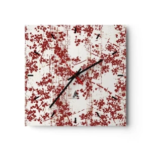 Reloj de pared - Reloj de vidrio - Flores rojas sobre un fondo blanco en un estilo artístico. - 30x30cm - Como un viejo percal - Decoración de pared moderna para salón y dormitorio ARTTOR