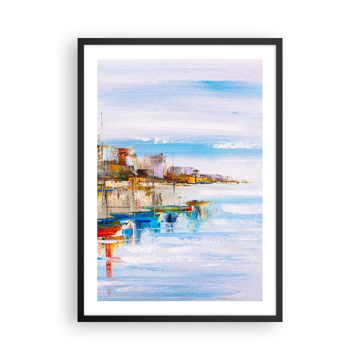 Póster en marco negro - Puerto urbano multicolor - 50x70 cm