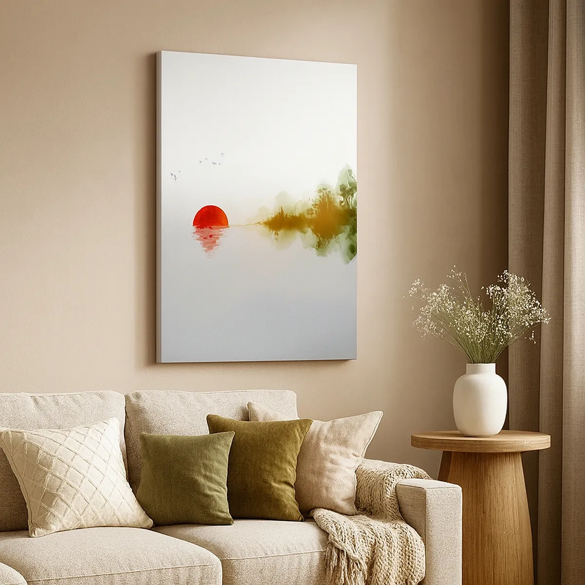 Cuadro sobre lienzo - Impresión de Imagen - Atardecer abstracto sobre un lago con reflejo - 50x70cm - Una promesa de paz - Decoración de pared moderna para salón y dormitorio ARTTOR