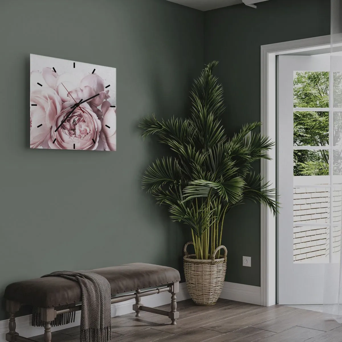 Reloj de pared - Reloj de vidrio - Peonías rosas en una luz suave sobre un fondo claro. - 30x30cm - Para los románticos - Decoración de pared moderna para salón y dormitorio ARTTOR