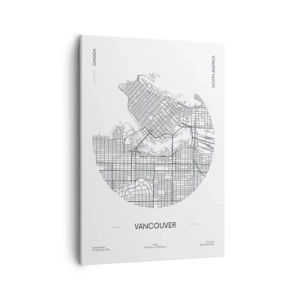 Cuadro sobre lienzo - Impresión de Imagen - Un mapa de Vancouver en un estilo minimalista en blanco y negro. - 50x70cm - Anatomía de Vancouver - Decoración de pared moderna para salón y dormitorio ARTTOR