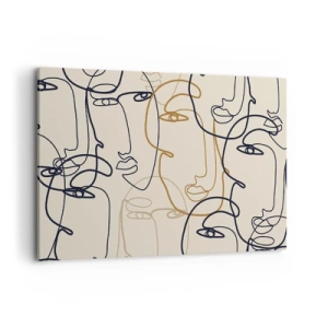 Cuadro sobre lienzo - Impresión de Imagen - Caras de arte lineal minimalista sobre un fondo claro - 120x80cm - Retrato multiplicado - Decoración de pared moderna para salón y dormitorio ARTTOR