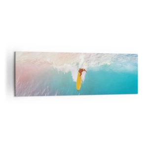 Cuadro sobre lienzo - Impresión de Imagen - Surfista en una ola en colores pastel - 160x50cm - Jinete del océano - Decoración de pared moderna para salón y dormitorio ARTTOR
