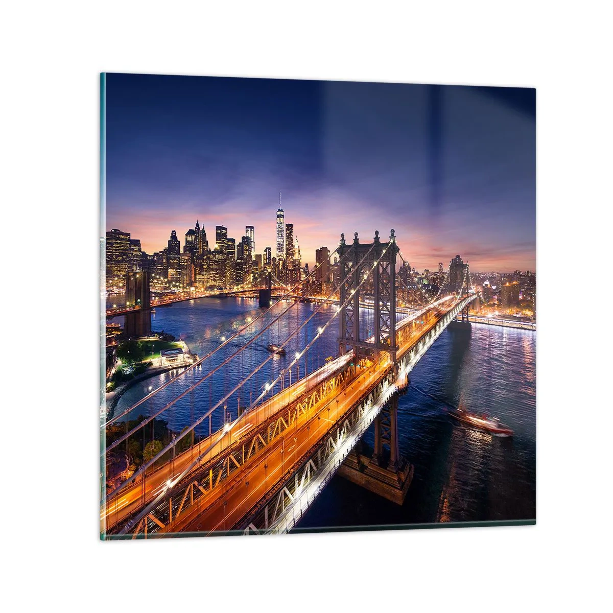 Cuadro sobre vidrio - Impresiones sobre Vidrio - Un puente luminoso hacia el corazón de la ciudad - 60x60 cm