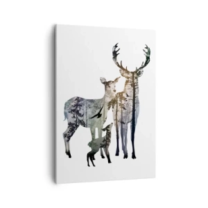 Cuadro sobre lienzo - Impresión de Imagen - Paisaje forestal con siluetas de ciervos - 50x70cm - Fotografía familiar - Decoración de pared moderna para salón y dormitorio ARTTOR