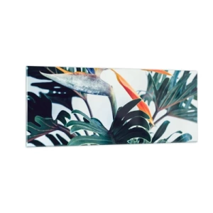 Cuadro sobre vidrio - Impresiones sobre Vidrio - La jaula del pájaro colorido - 100x40 cm
