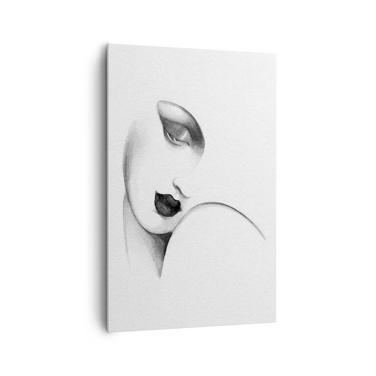 Cuadro sobre lienzo - Impresión de Imagen - Un retrato sutil de una mujer en estilo monocromático. - 80x120cm - Pensativa - Decoración de pared moderna para salón y dormitorio ARTTOR