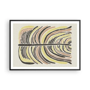 Póster en marco negro - Motivo abstracto de hojas en tonos tierra - 100x70cm - Abstracción vibrante - Decoración de pared moderna para salón y dormitorio ARTTOR