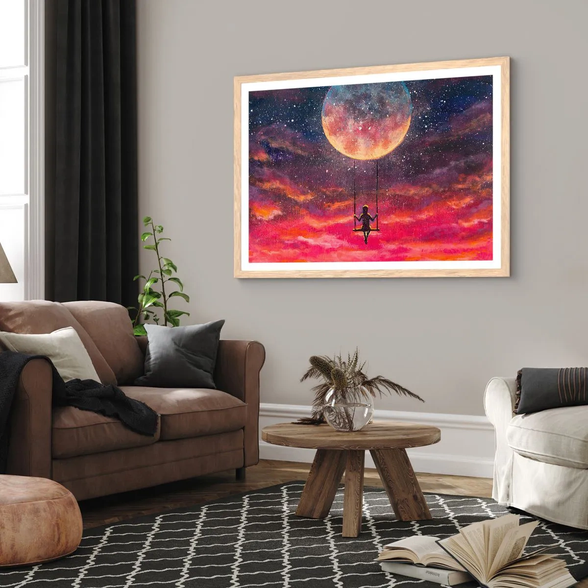 Póster en marco roble claro - Disfrutar de las nubes - 100x70 cm