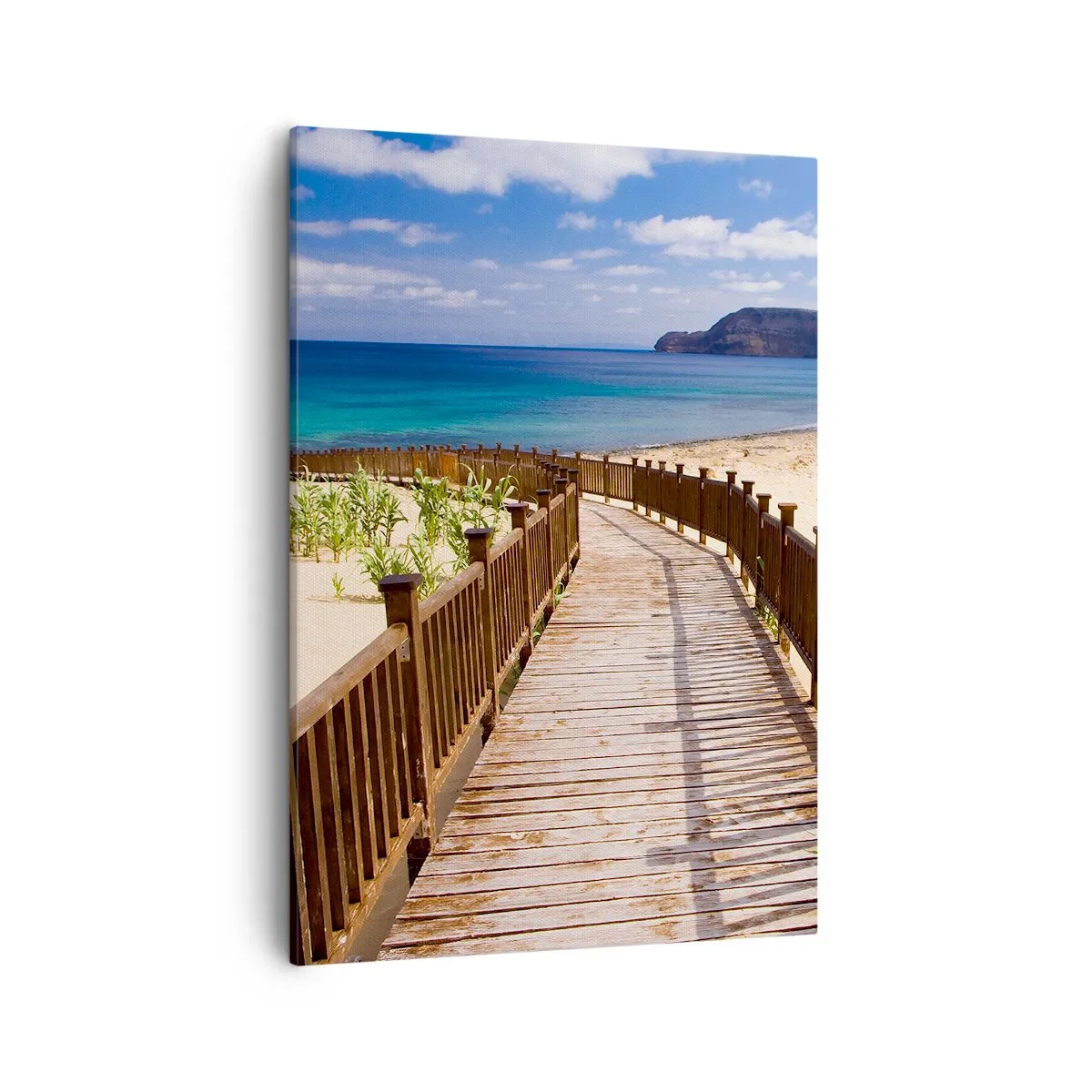 Cuadro sobre lienzo - Impresión de Imagen - Camino de madera que conduce a la playa con vistas al mar. - 50x70cm - Llévame a la isla de la felicidad - Decoración de pared moderna para salón y dormitorio ARTTOR