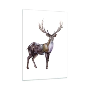 Cuadro sobre vidrio - Impresiones sobre Vidrio - Elegante ciervo de acuarela - 50x70cm - Rey de las Tierras Salvajes del Norte - Decoración de pared moderna para salón y dormitorio ARTTOR