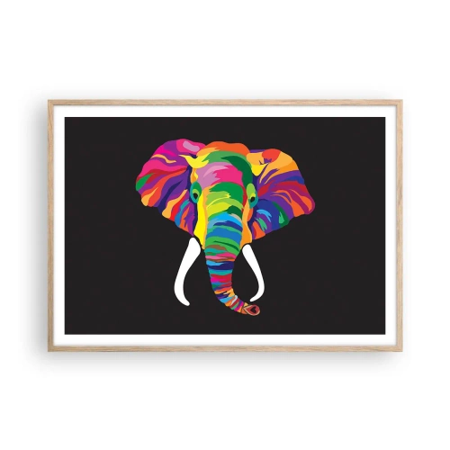 Póster en marco roble claro - El elefante al que le gustaba bañarse en el arco iris - 100x70 cm