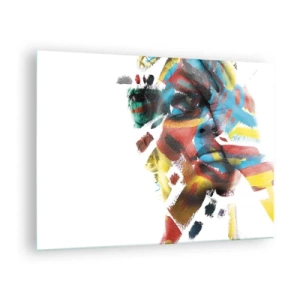 Cuadro sobre vidrio - Impresiones sobre Vidrio - Retrato con acentos abstractos y coloridos en el rostro. - 70x50cm - Una personalidad colorida - Decoración de pared moderna para salón y dormitorio ARTTOR
