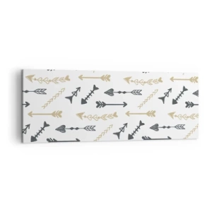 Cuadro sobre lienzo - Impresión de Imagen - Un patrón minimalista con flechas en colores beige y gris. - 140x50cm - El sueño de un arquero - Decoración de pared moderna para salón y dormitorio ARTTOR