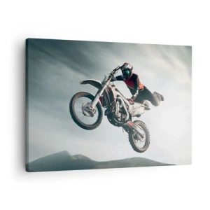 Cuadro sobre lienzo - Impresión de Imagen - Motociclista en el aire durante un salto - 70x50cm - No hay diversión sin riesgo - Decoración de pared moderna para salón y dormitorio ARTTOR