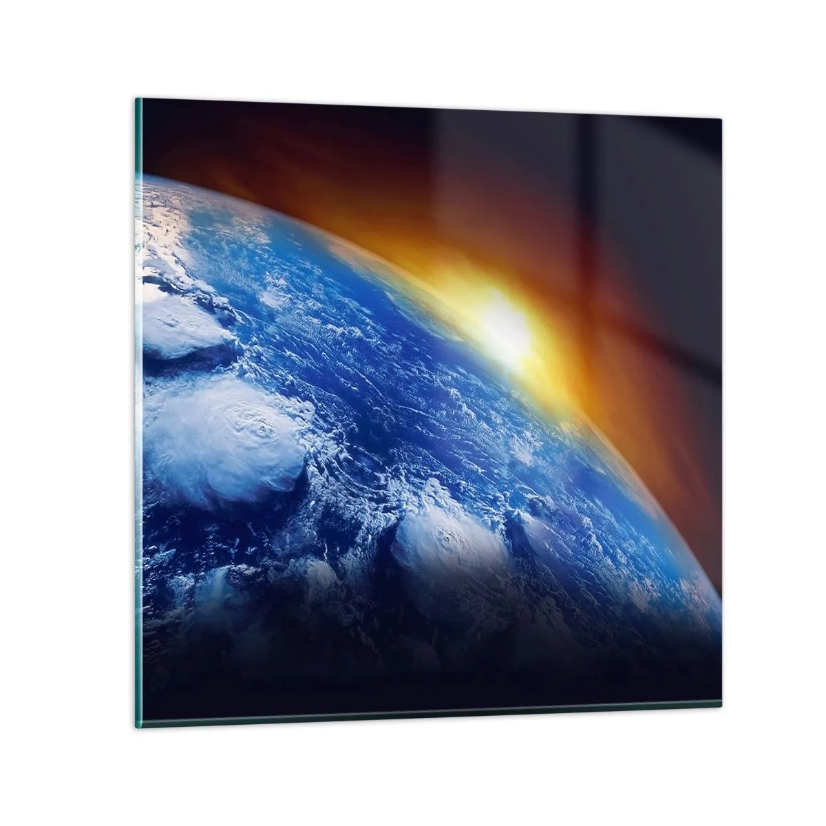 Cuadro sobre vidrio - Impresiones sobre Vidrio - Amanecer en un planeta azul - 60x60 cm