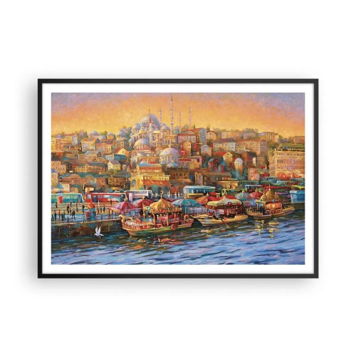 Póster en marco negro - Panorama pintoresco de Estambul con vistas a la bahía y a la ciudad. - 100x70cm - Una historia en Estambul - Decoración de pared moderna para salón y dormitorio ARTTOR