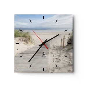 Reloj de pared - Reloj de vidrio - Un camino de tablones que conduce a una playa de arena. - 30x30cm - Hasta el horizonte - Decoración de pared moderna para salón y dormitorio ARTTOR