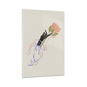 Cuadro sobre vidrio - Impresiones sobre Vidrio - Un ramo de flores minimalista de estilo delicado. - 70x100cm - Un toque fraternal - Decoración de pared moderna para salón y dormitorio ARTTOR