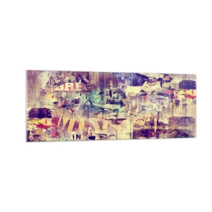 Cuadro sobre vidrio - Impresiones sobre Vidrio - Collage abstracto colorido con texto y gráficos. - 140x50cm - Y eso es todo lo que quedará - Decoración de pared moderna para salón y dormitorio ARTTOR