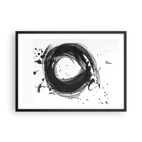 Póster en marco negro - Abstracción negra en forma de círculo sobre fondo blanco. - 70x50cm - El torbellino de la creación - Decoración de pared moderna para salón y dormitorio ARTTOR
