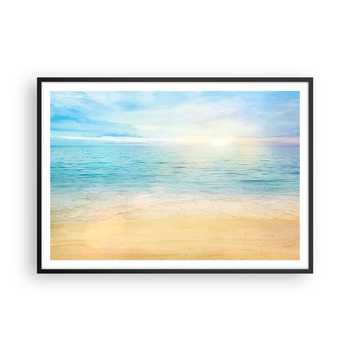 Póster en marco negro - Una playa con mar turquesa y cielo despejado. - 100x70cm - Gran cielo azul - Decoración de pared moderna para salón y dormitorio ARTTOR