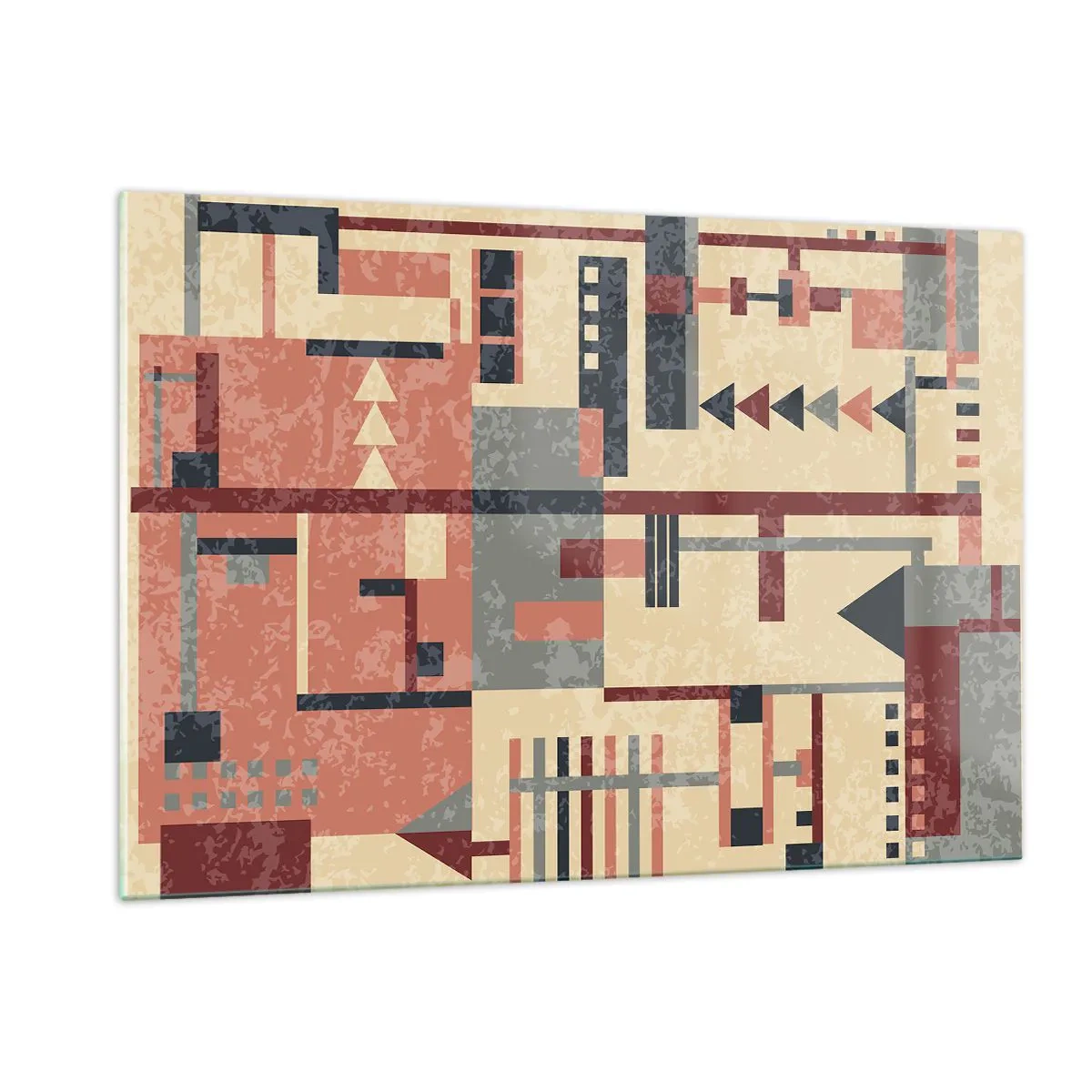 Cuadro sobre vidrio - Impresiones sobre Vidrio - Patrón geométrico abstracto en tonos beige y rojo. - 120x80cm - Una combinación de verticales y niveles - Decoración de pared moderna para salón y dormitorio ARTTOR