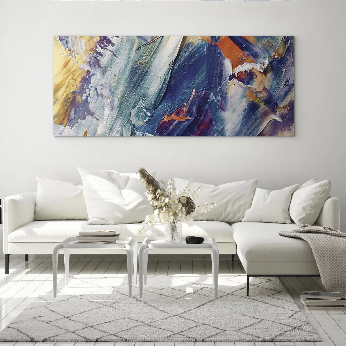 Cuadro sobre vidrio - Impresiones sobre Vidrio - Abstracción colorida con textura de pintura acrílica. - 120x50cm - Confusión de colores - Decoración de pared moderna para salón y dormitorio ARTTOR